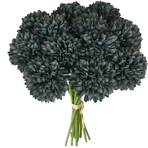 Image of Mandy's 12pcs Artificial Dark Grey Ball Chrysanthemum Flowers