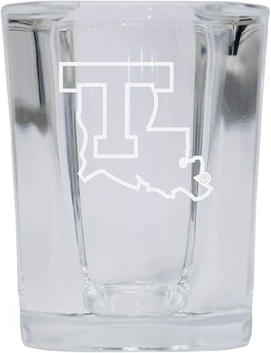 R and R Imports Louisiana Tech Bulldogs - Logotipo grabado con láser de vidrio de tiro cuadrado de 2 onzas, producto oficial de colegiado