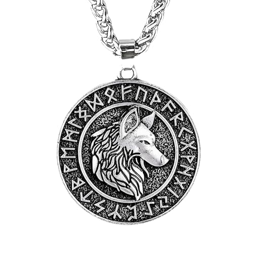 Leprato Viking Talisman Necklace for Men Norse Mjolnir Wolf Compass Valknut Amulet Pendant Nordic Viking Rune Jewelry Gifts