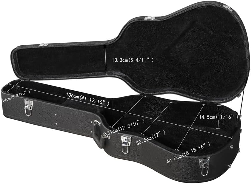 ZeHuoGe 41" Acoustic Guitar Hard Wooden Case, Protective Hard Shell with Plush Interior, Lockable, Portable Handle & Accessory Storage (For Acoustic Guitar)
