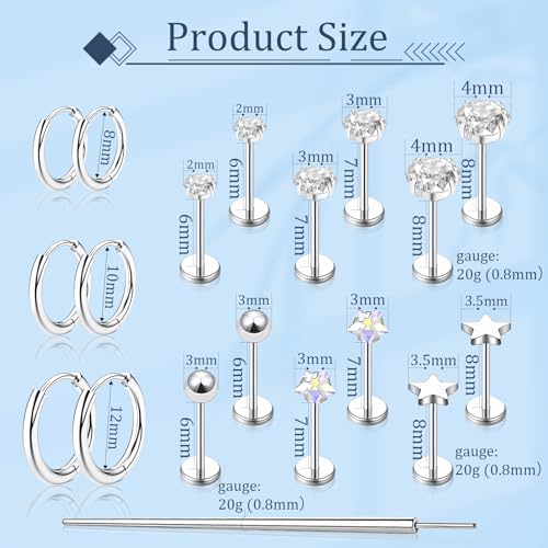 jagosen Flat Back Stud Earrings Cartilage Earrings for Women Men Hypoallergenic Threadless Flat Back Earring Surgical Steel Earring Tragus Helix Labret Lip Medusa Conch Body Piercing Jewelry - Thumbnail 4