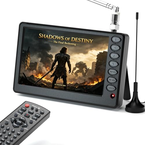 SQFOR 5 Inch Portable TV, 1080P Battery Operated Mini TV, Small Pocket TVs with Remote, Digital/Analog ATSC, USB Port & TF Card Slot, Rechargeable & Retro for Home Kitchen Camping Car Travel