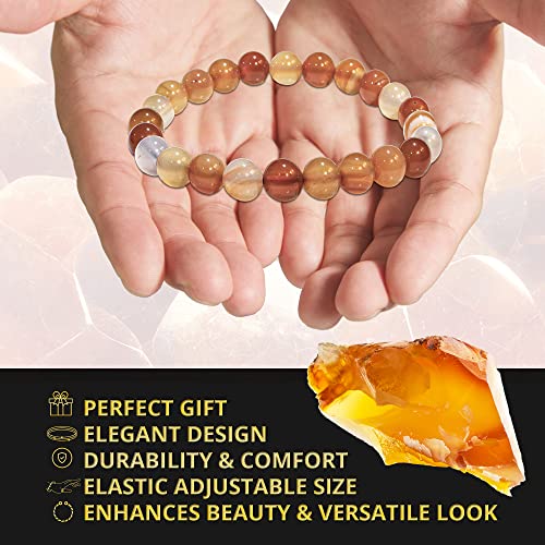 Image of ANAYA AGATE Healing Crystal Bracelet for Women and Men - 8mm Round Beaded Bracelet for Men and Women - Unisex Stretchy Gemstone Bracelet for Healing and Protection