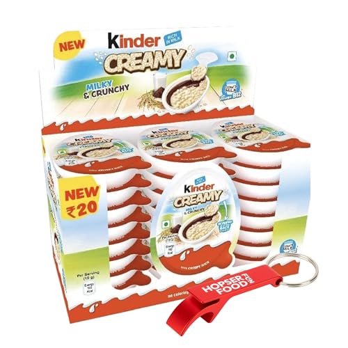 Kinder Creamy Milky & Crunchy 19 g 24er Display Cremiger Milch-Snack mit Cerealien von Ferrero India | Exotischer Genuss plus Hopser Funfood Schlüsselanhänger