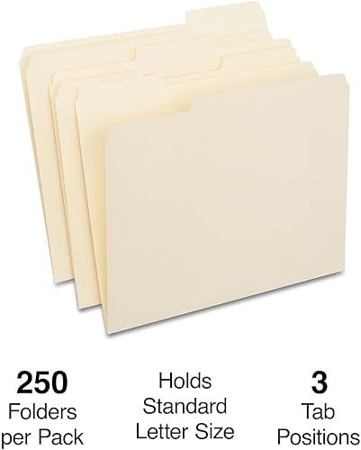 Miniatura 2 de Staples File Folders, Letter Size, 1/3‑Cut Tabs, Assorted Positions, Manila, Durable Paper Stock, 250/Pack