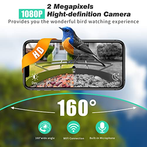Bird Feeder Camera, Smart Bird Feeders With 1080P Hd Camera, 160°Wide Angle, Auto Capture Bird Videos & App Notify, Built-In Microphone And Ai Identify Species, Gift For Mother #TOP3