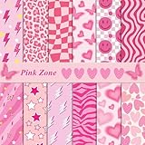Pink Scrapbook Paper Pack, Double-Sided 24 Sheets/12 Designs Craft Paper with Pink Heart and Lightning Motifs, Cardmaking Craft Paper Pack for Greeting Cards Journals Background Borders 11.8x11.8