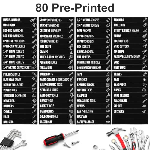 WalkManony 4"X1" Universal Magnetic Tool Box Labels, 80 Pcs Heavy Duty Tool Chest Drawer Labels, Waterproof Oil Resistant, Strong Full-Surface Magnet Garage Workshop Steel Tool Box Drawers - Image 2