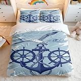 Design nautico: il classico motivo ad ancora blu e bianco cattura perfettamente l'essenza dell'oceano, con un copripiumino stampato confortevole e traspirante, adatto a varie impostazioni della camera da letto