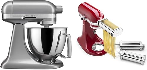 Kitchenaid Artisan Mini Plus - Batidora de pie con cabezal inclinable de 3.5 cuartos de galón con batidor de borde flexible y juego de rodillos y