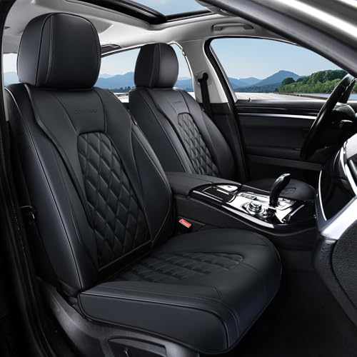 Image of Coverado Car Seat Covers Front Seats, 2-Pack Black Seat Covers for Cars, Waterproof Nappa Leather Car Seat Covers for Cars, Car Seat Protector Car Seat Cushion Universal Fit for Most Cars Truck SUV
