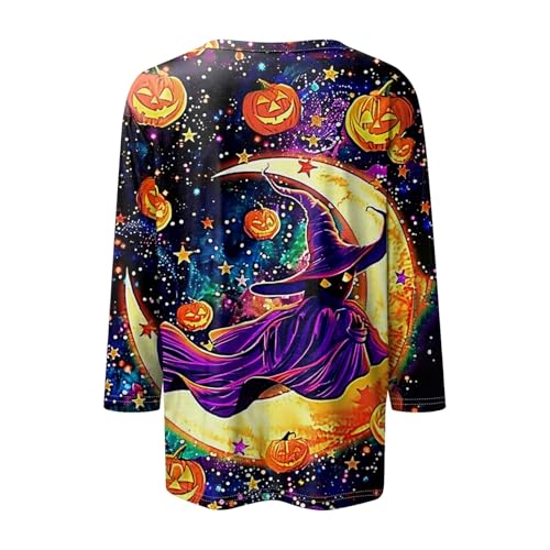 Halloween Shirts for Women 3/4 Sleeve Plus Size Crewneck Loose Fit Cute T Shirt Halloween Costumes for Women 2025