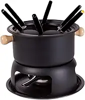 Kit Jogo Panela Conjunto Fondue 11 Peças Aço Inox e Madeira Carne Chocolate Queijo Jantar Romântico
