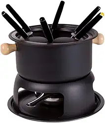 Kit Jogo Panela Conjunto Fondue 11 Peças Aço Inox e Madeira Carne Chocolate Queijo Jantar Romântico
