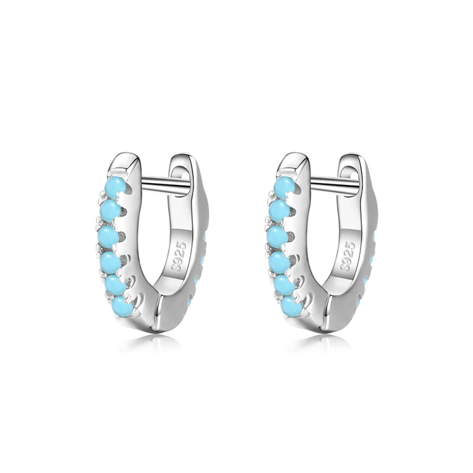 SALAN Orecchini A Cerchio In Argento Sterling 925 Con Zirconia Turchese - Piccoli E Brillanti, Gioielli Regalo Per Donna