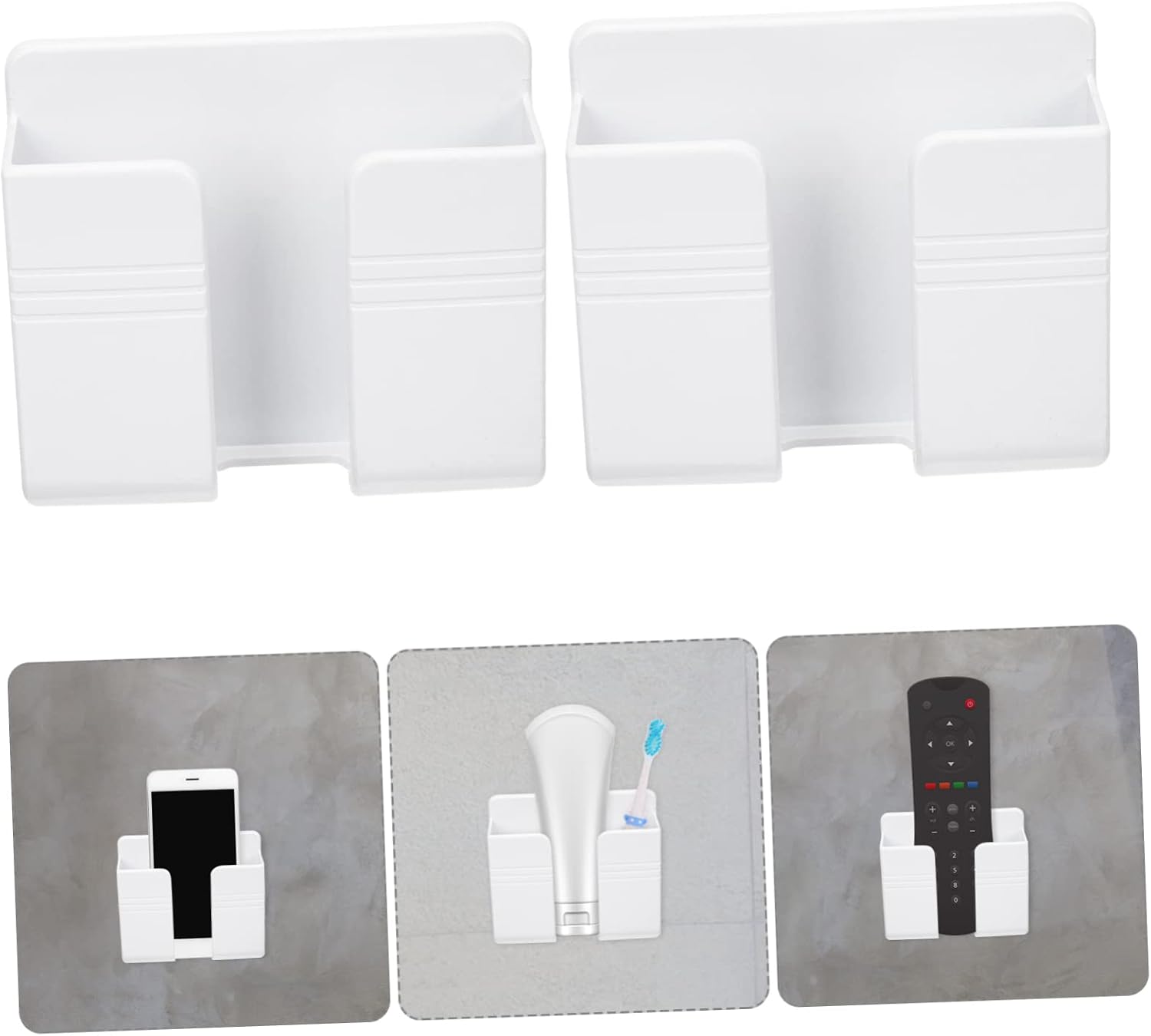 SECFOU 2pcs Wall Phone Holders Adhesive Remote Controller Organizers for Kitchen Bedroom and Living Room Convenient Wall Mount Storage for Mobile Phones and Accessories