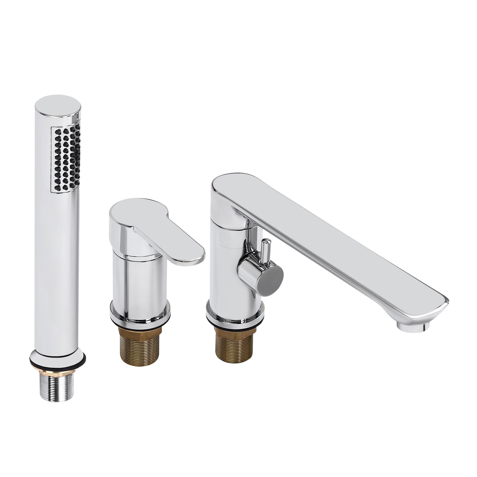 Rubinetto per vasca da bagno a 3 fori con maniglia singola, rubinetteria da bordo vasca con doccetta estraibile e ugello di uscita dell'acqua girevole a 360°, set di rubinetteria per bordo vasca da