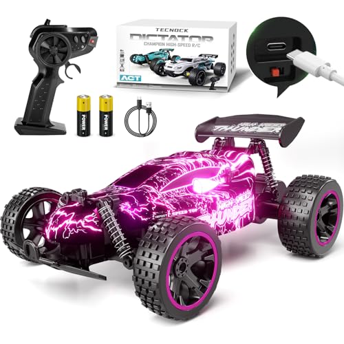 Image of Tecnock RC Cars for Kids, 1:18 Scale 2WD RC Car with LED Lights, 2.4GHz Remote Control Car with USB-C Easy Charging & 50 Mins Playtime, Toys Gifts for Boys & Girls Ages 8-12