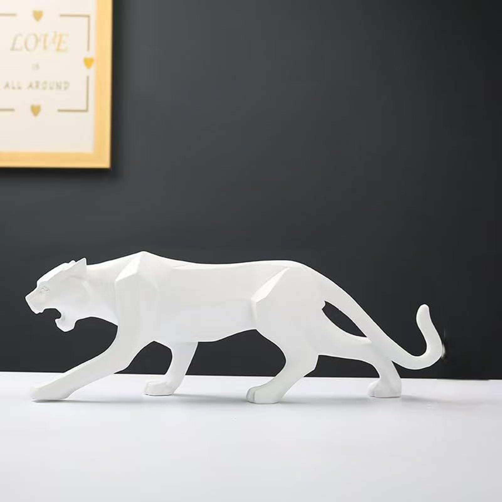 YUZDNM Decoration Art Statue Sculpture - Creative Geometric Leopard Sculpture, Resin Animal Figurine, Modern Home Decor(White)