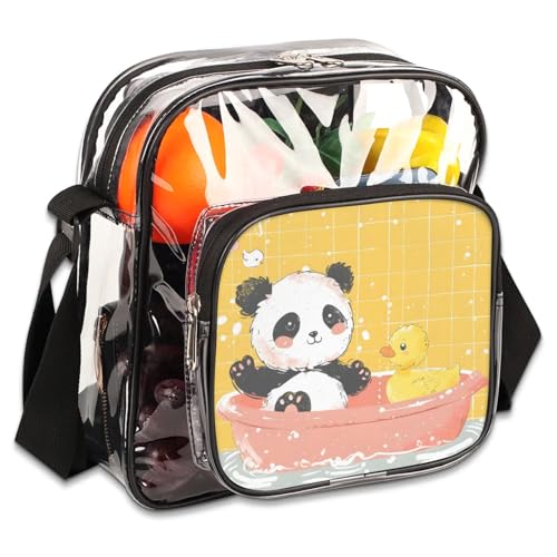 Clear Crossbody Bag Stadium Approved Panda Duck Bathe Transparent Bag for Festivals, Sports Events, Concerts,Beach Bag for Women Men Clear Purse with Front Pocket Messenger Bag with Adjustable Strap