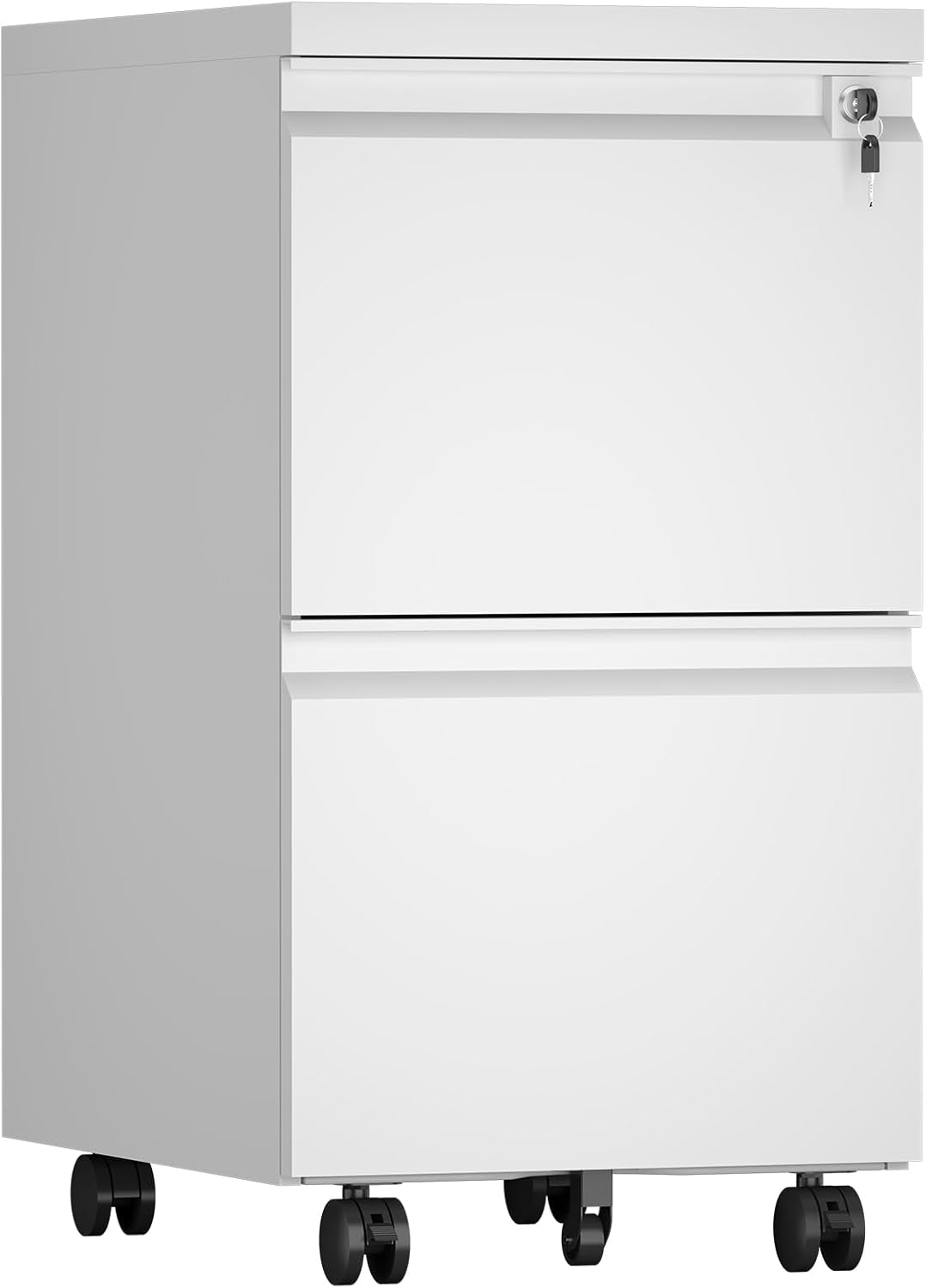 2 Drawer File Cabinet with Lock, Metal Mobile Filing Cabinet on Wheels, Compact Desk Side Storage Cabinet for Home Office, Letter/Legal/A4 File Organizer with Anti-Tip Wheel (White)