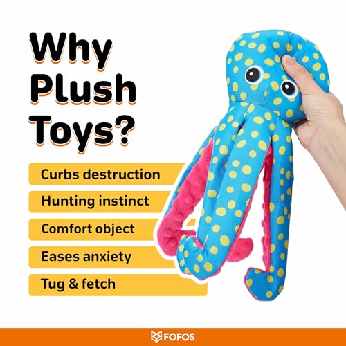 Image of BarkButler x FOFOS Sealife Octopus Soft Dog Toy- Tough Plush & Squeaky Toys for Dogs, Dog Toys for Medium Dogs (5-20kgs) - Blue