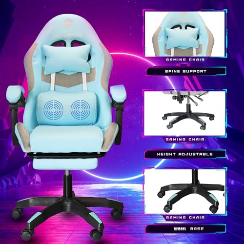 Image of Casa Copenhagen Designed in Denmark,High-Back Fabric Gaming Ergonomic Chair with Advanced Mechanism & Electric Back Massager, Luxurious Memory Foam Seating & Multi Function Arm-Rest - Blue & Grey