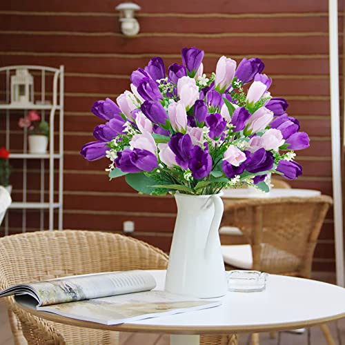 Obbsie 6Pcs Artificial Tulip Flowers 15.7" Real Touch Tulips Fake Tulip Flower Artificial Silk Flowers Arrangement Bouquet For Home Wedding Party Office Easter Spring Decor (Purple) #TOP1