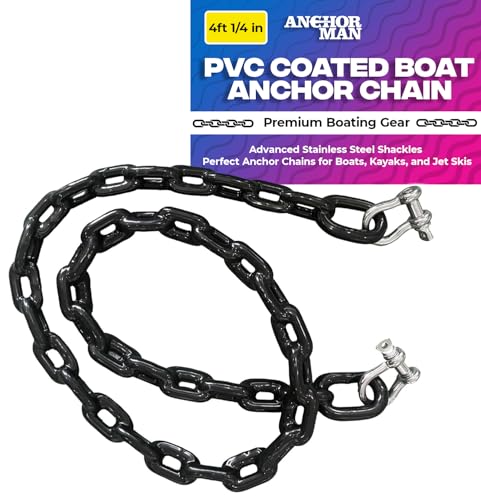 Anchor-Man PVC Coated Anchor Chain, Heavy Duty Anchor Chains for Boats, Durable Corrosion Resistant Boat Anchor Chain for Secure Marine Anchoring (4ft 1/4in) - Black