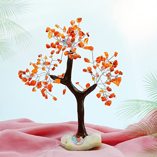 Image of REMEDYWALA Charged Red Carnelian Crystal Tree Cluster Base for Reiki Healing (150 Beads)