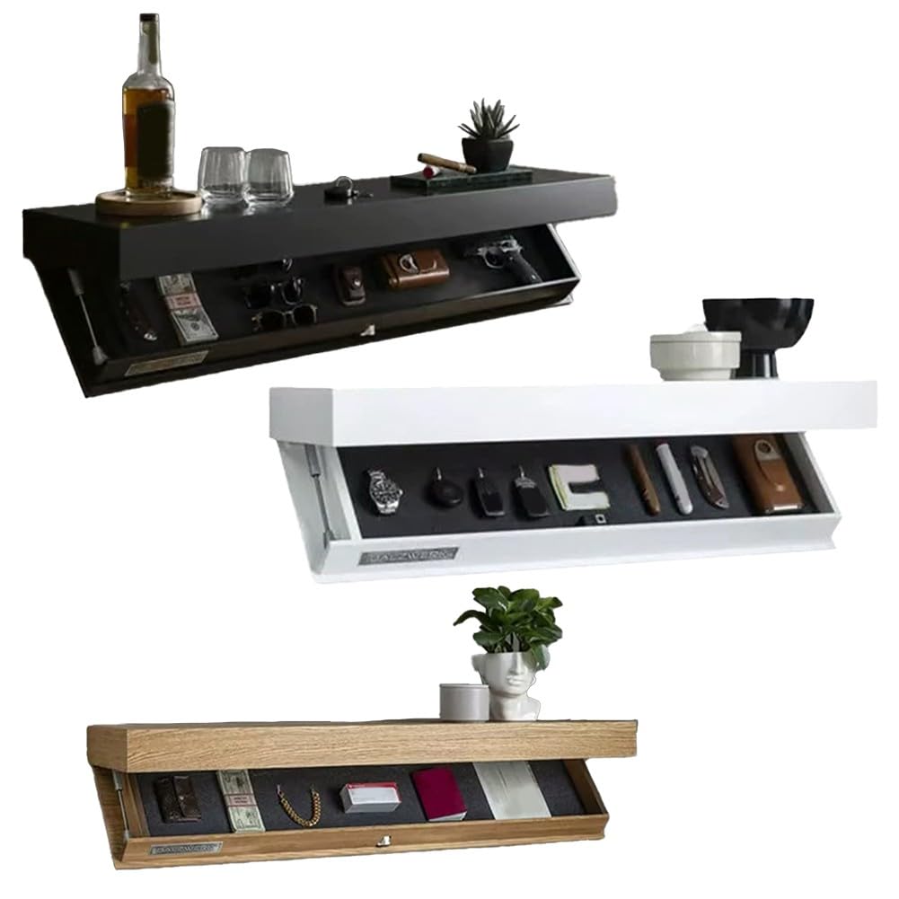 Gdfnmogo Verdecktes Wandregal, verstecktes schwebendes Holzregal mit Geheimfach für Wohnzimmer, Zuhause, Büro, Organisation, platzsparendes Design, 40 x 21 x 7,2 cm (schwarz)