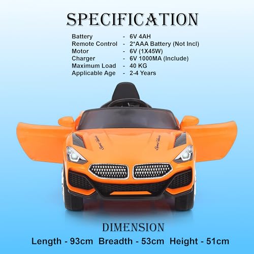 Image of Little Rides Battery Operated Car for Kids, Ride on Toy Car with Music & Light | Baby Big Jeep Rechargeable Battery | Kids to Drive 1 to 5 Years Boy Girl (Orange)