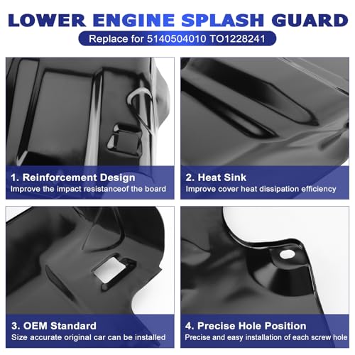 Image of Engine Splash Shield Compatible for Toyota Tacoma 2005-2023 All Trims Replaces OE 51405-04010, TO1228241 Heavy-Gauge Steel Under Car Guard Cover, Rust-Proof Protection
