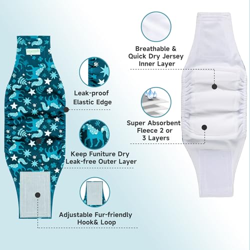 Image of wegreeco Washable Male Dog Diapers (Pack of 3) - Washable Male Dog Belly Wrap (Mustang, Medium)