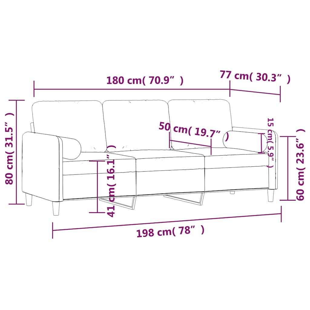 Divano 3 Posti Verde Scuro 180 cm Tessuto Velluto Struttura in Metallo con 2 Cuscini Decorativi Salotto Resistente