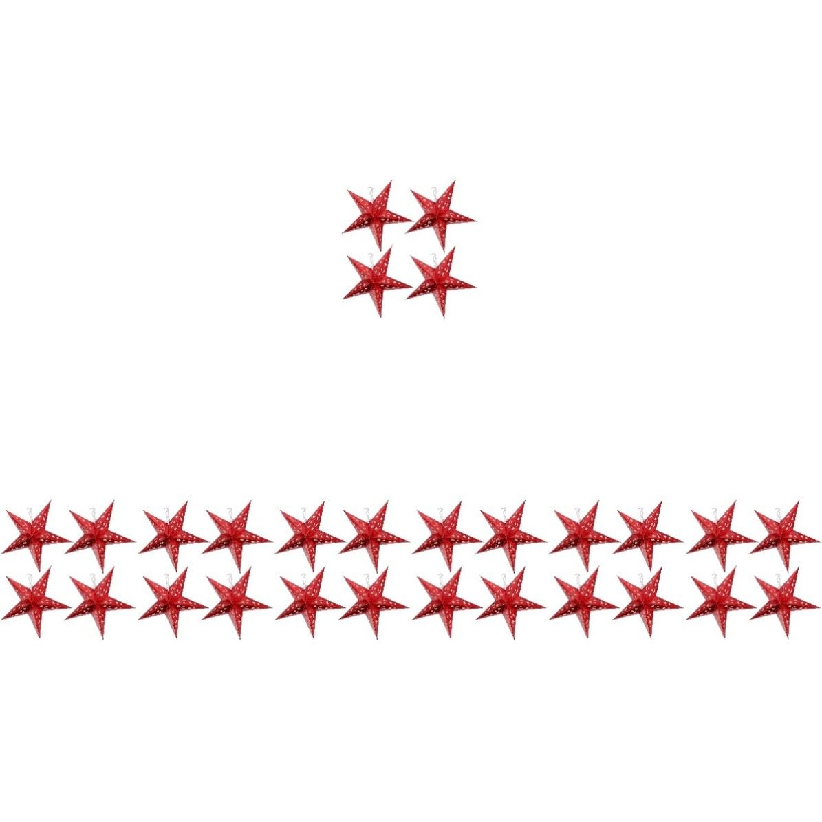 BESPORTBLE 28 Pezzi Lanterna Stella a Cinque Punte in Carta Rossa per | Decorazione Luminosa Natalizia, Taglio Netto e Forma Ordinata, per Albero e Allestimento Scenico