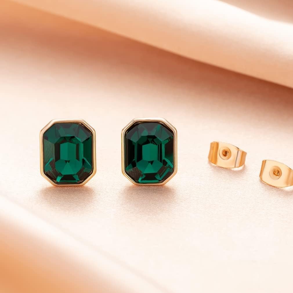 Austrian Crystal Octagon Stud Earrings for Women Fashion 925 Sterling Silver Hypoallergenic Jewelry - Image 8