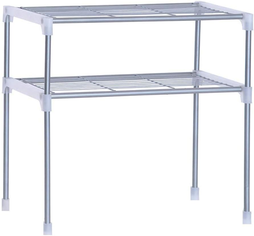 SITAKE Microwave Oven Stand Rack, 2-Tier Multifunctional Microwave Ovens Organizer Countertop, Stainless Steel Fine Mesh Silver Kitchen Shelf