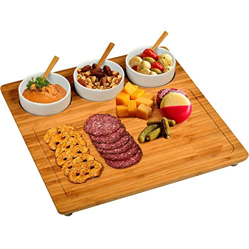 Arkmiido Tagliere da Formaggio di bambù, Ideale per utilizzo Domestico o Come Regalo di Compleanno, (Ciotole Non Incluse) 33 X 33 X 2cm.
