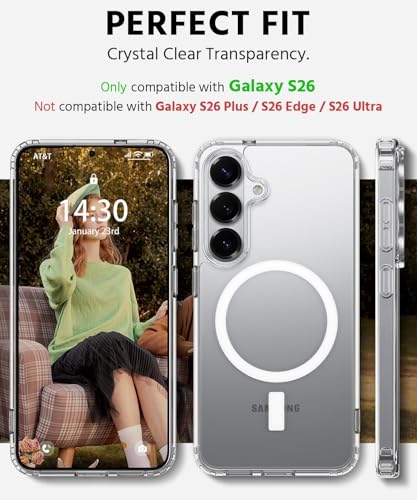 Image of Magnetic Case for Samsung Galaxy S26 5G Compatible with MagSafe, Shockproof Phone Bumper Cover, Anti-Scratch Clear Back (Clear)