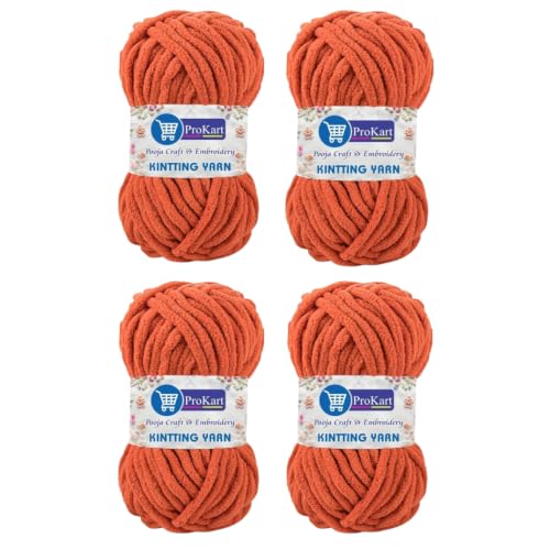 Image of ProKart Premium Blankie Wool, Plush & Cuddly, Chenille Yarn Supersoft Hand Knitting Wool Ball | Blanket Thick /Mottu Yarn Ball Suitable for Hand Knitting and Crocheting for Baby, Adult, Sweaters, caps, Throws, Home Furnishing, Scarves, Blankets (Mustard Yellow, 100gms x 4 Pack)