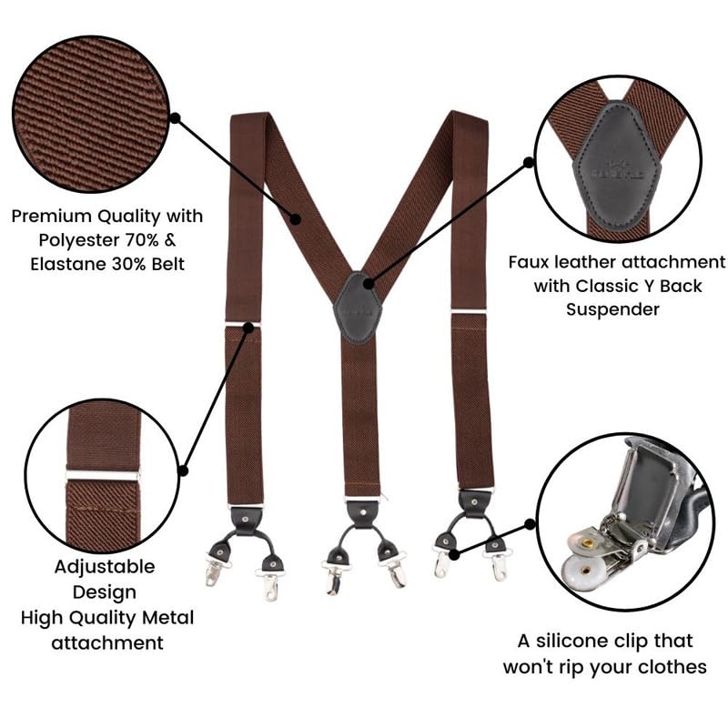Image of The Tie Hub Suspenders for Men | Slim Clip-On Y-Back Elastic Braces | Adjustable 1.25 Inch | Formal Wedding Office