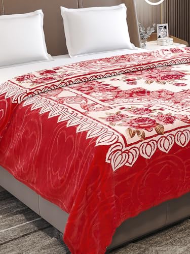 Image of Monte Carlo Regal Gold Double Bed Winter Blanket Single Ply 510 GSM | 2.5 KG (210 x 205 CM) Red