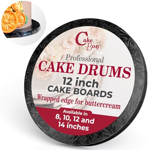 Image of Cakebon Cake Boards 12 inch Black Round Cake Drums 1 /2 inch Wrapped Edge 1Pack