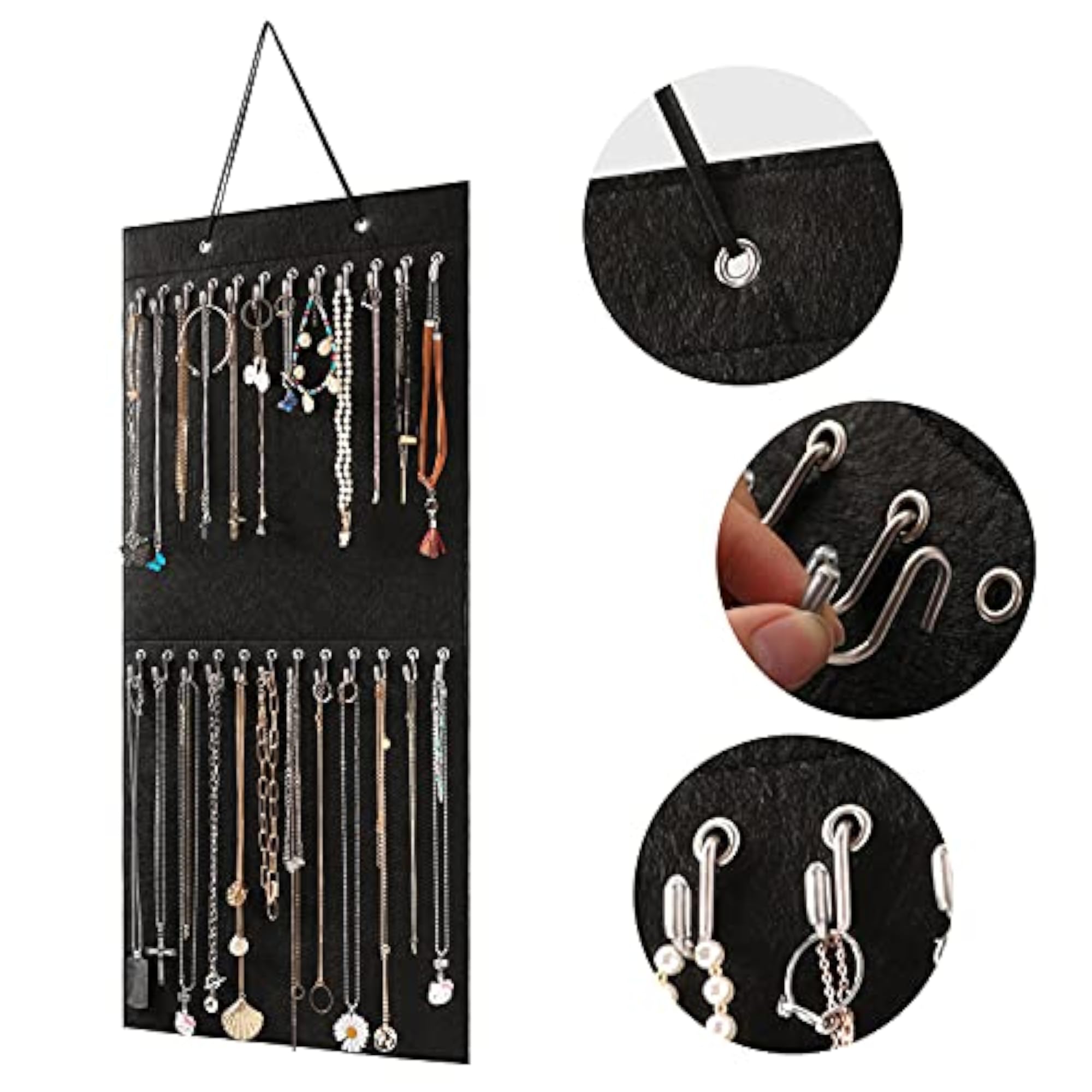 Wall Hanging Jewelry Organizer with 24 Hooks for Door or Closet