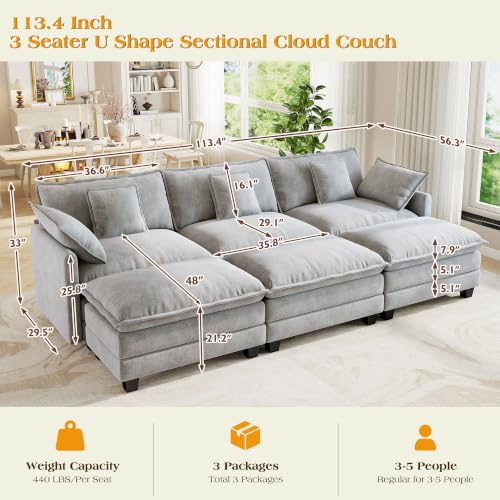 Image of Hanherry Modular Sectional Sofa,Cloud Couch for Living Room,Modern Deep Seat Sofa Chenille Fabric Comfy Couches with Throw Pillows & Movable Ottoman for Apartment