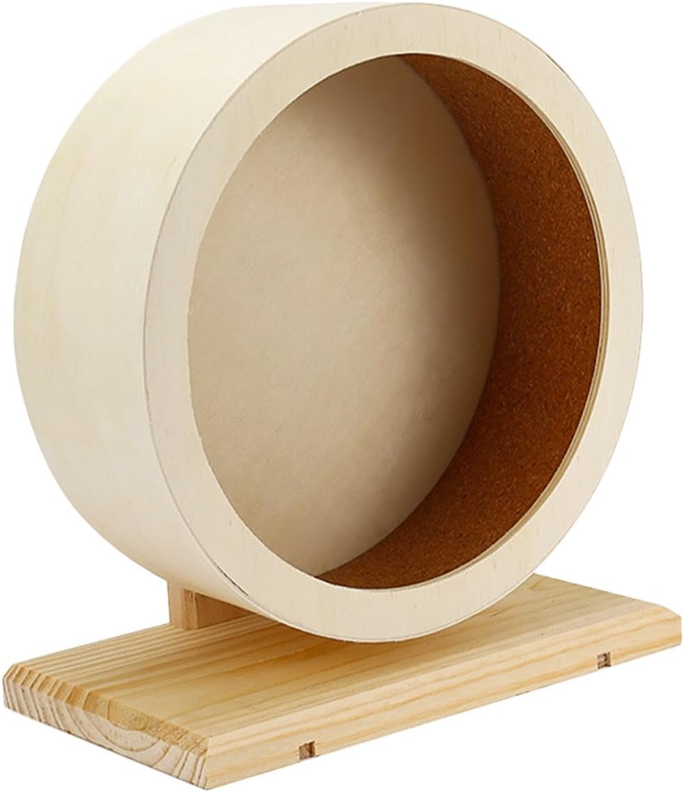 Small Pets Exercise Wheel Silent Running with Cork Mat, Medium Wooden Hamster Wheel for Hedgehog, Guinea Pig, Chinchilla, and Small Animal Fitness