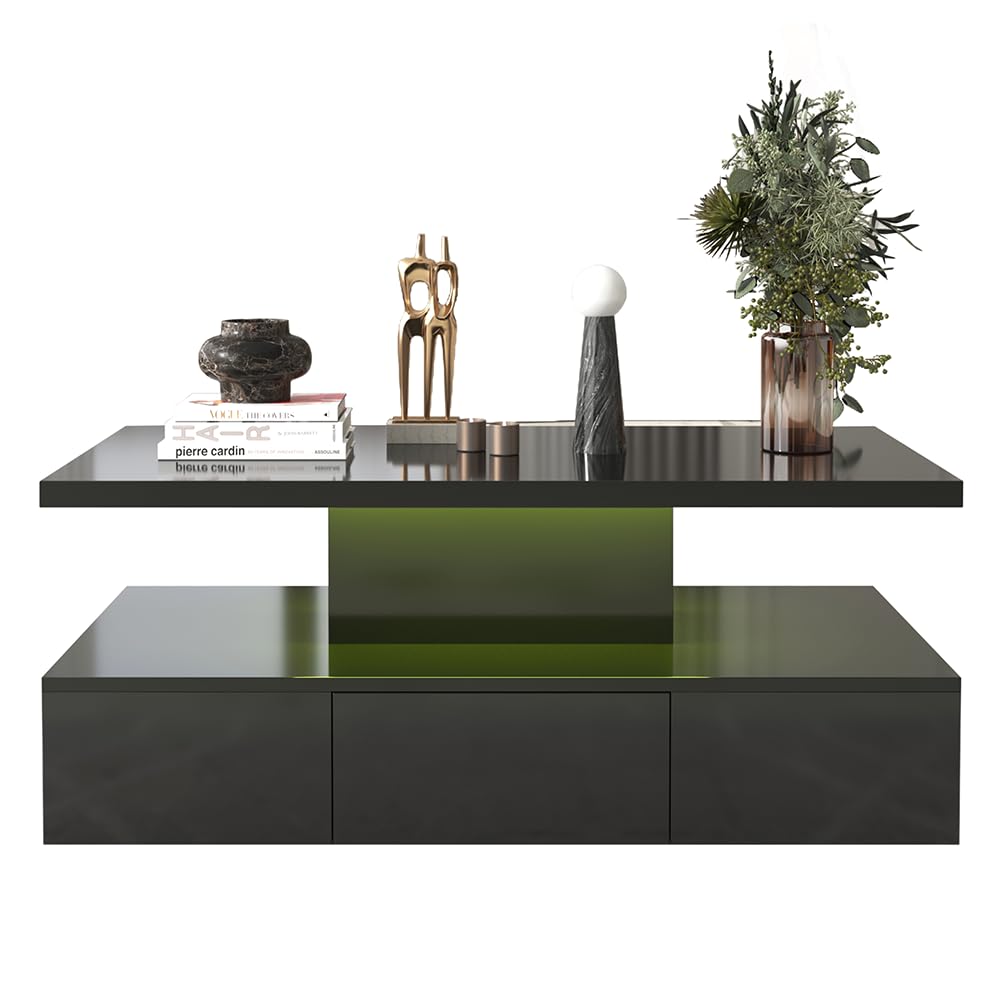 Table basse noire à LED idéale pour vos soirées cinéma au salon