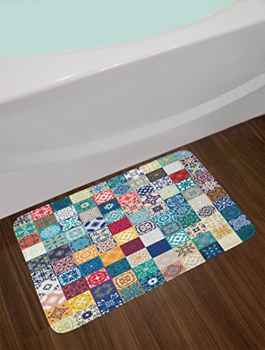 Ambesonne Moroccan Bath Mat, Patchwork Pattern With Different Colorful Original Tunisian, Plush Bathroom Decor Mat With Non Slip Backing, 29.5" X 17.5", Multicolor #TOP1