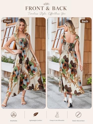 Image of BROVAVE Women Summer Floral Dress: Casual Square Neck Flowy Boho Beach Midi Sundress Sleeveless Tie Shoulder Vacation Daily